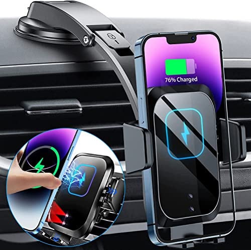 Blsyetec Auto Handyhalterung mit Ladefunktion 15W Wireless Charger Auto Qi Induktion Saugnapf Halter & 360° Belüftungsclip Kompatibel mit iPhone 16/15/14/13/12 Pro/11, Samsung S25/S24 Note10