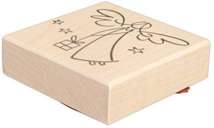 Rayher Stempel Holz Himmlischer Paketbote, 7 x 7 cm, Holzstempel Weihnachten, zum Gestalten von Karten, Umschlägen, Geschenken, Butterer Stempel, 29214000