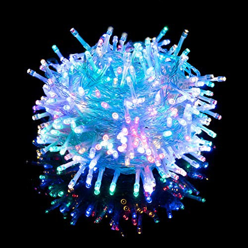 Nataland Catena Luminosa 300 Led – 20 Metri Da Interno Ed Esterno, Serie Trasparente Con Controller 8 Funzioni, Per Illuminazione Casa, Vetrine e Albero di Natale (Multicolor, 300 Led - 20 Metri)