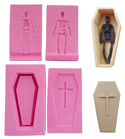 WonDerfulC Halloween Hand Bat Spider Silicone Decoration Molds 3D Skull Cross Fondant Cake Mould in Coffin Soap Clay Resin Moulds (3D Skull Cross)