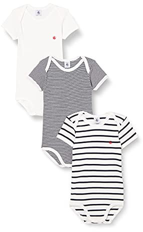 Petit Bateau A01TC, Body a righe a maniche corte (Pacco da 3) Unisex - Bimbi 0-24, Variante 1, 12 mesi