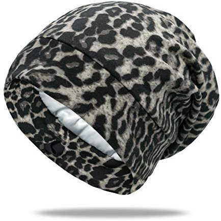 OLESILK Seide & Baumwolle Jersey Mütze leichte und weiche Slouch Beanie Wendemütze Strickmütze Unisex verstellbar für Damen & Herren, Leopard 02