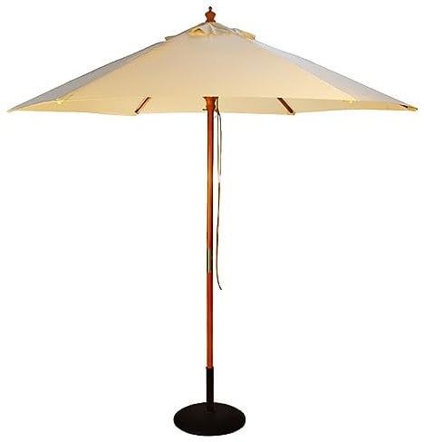 BrackenStyle Parasol de jardin en bois - Parasol de jardin à poulies et lavable en machine - 11 couleurs - 15 kg - Base en béton noir incluse, naturel, 2.5m