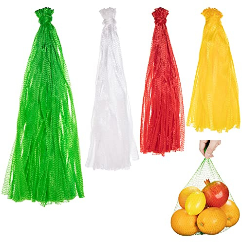 Shappy 300 Stück Wiederverwendbare Netztaschen Nylon Netz mit Schlaufenverschlüssen Zwiebel Taschen Netz zur Aufbewahrung von Spielzeug Obst Gemüse Meeresfrüchte Kochbeutel, 4 Größen