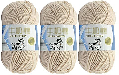 QUUPY Milchgarn, 50 g, Baumwollgarn, weich, grob, handgewebt, Häkelwolle, Garn für Handarbeiten, Häkeln, Stricken (Beige)