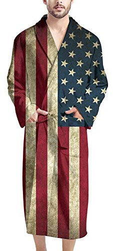 HUGS IDEA Herren-Bademantel, weich, warm, für Dusche, saugfähiger Bademantel, T-Rex, Dinosaurier, Galaxie, Halloween, Totenkopf, Kürbis, usa-flagge, Einheitsgröße