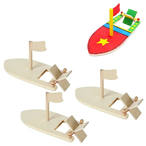 CertBuy 20 Pack DIY Wooden Sailboat Wood Rubber Band Paddle Boats Paint and Decorate for DIY Craft Projects Gift
