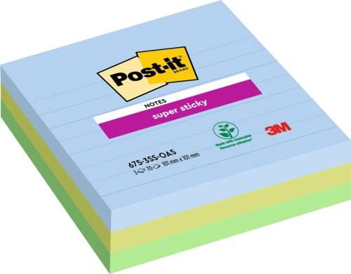 Post-it Super Sticky Große Notes, 3 Blöcke (210 Blatt), 101 mm x 101 mm | Selbsthaftende Notizzettel mit Stärkerer Haftung für Meetings, Listen und Erinnerungen; Haften auf Vertikalen Oberflächen