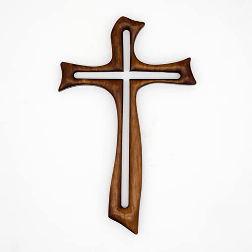 Holy Family Crocifisso Croce effetto legno da Parete 29 cm Resina e Polvere di Marmo/Crocifisso in Chiave Moderna | Unico nel Suo Genere | Prodotto Artigianale Made in Italy (19 cm)