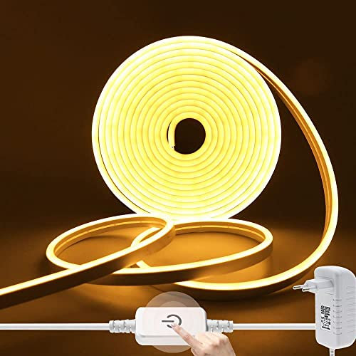 Wisada Neon LED Streifen 2m, DC12V 2835 120LEDs/m Silikon Flexibler Neonstreifen, Dimmbar Warmweiss Neon LED Lichtband mit Berühren Dimmer & Netzteil für Schlafzimmer