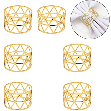 6Pcs Napkin Ring Holders Metal Napkin Ring Hollow Triangle Napkin Rings Gold Napkin Holder Suitable for Christmas Wedding Birthday Party Table Decorations