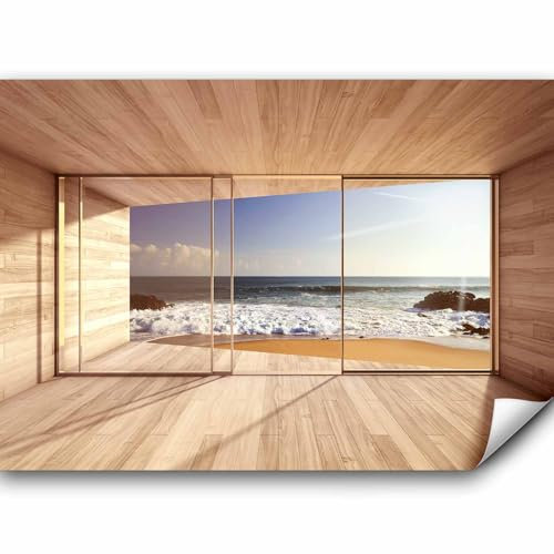 murando - Fototapete Premium-Vlies Meer Fenster 400x280 cm - Foto Tapete Schlafzimmer Wohnzimmer Moderne Vliestapete XXL Wandtapete Motivtapeten Bildtapete 3d Effekt Dekoration - Strand c-A-0084-a-d