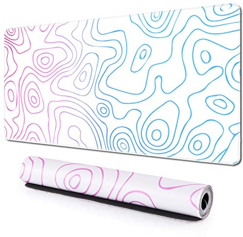 HAOCOO Large Gaming Mouse Pad, Topographic Mouse Pad, 90x40CM Extended XXL Mouse Mat with Stitched Edges Anti-Slip Base, Cool Desk Pad for Keyboard and Mouse, White