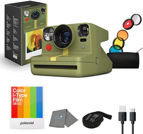 Now+ Gen 2 Instant Camera, Forest Green, Bluetooth Now Plus Film Camera with 5 Piece Lens Filter Kit & Pouch, 8 Color Film, Works with Polaroid i-Type and 600 Film, and Lens Cleaning Cloth