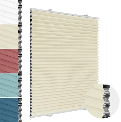 Allesin Wabenplissee ohne Bohren Verdunklung Thermo Doppelplissee Klemmfix Zweifarbig Beige-weiß 60x110 cm (BxH) 100% Blickdicht, Sonnenschutz & Schallschutz Plisseerollo für Fenster & Tür