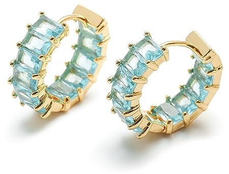 MESOVOR Creolen Ohrringe mit Zirkonia für Damen, 18 Karat Vergoldete Mehrfarbige Zirkonia-Ohrringe, Schmuck, Geschenke für Frauen und Mädchen (Hellblau)