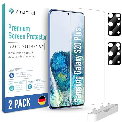 smartect TPU Schutzfolie [2 + 2 Stück] kompatibel mit Samsung Galaxy S20 Plus, DISPLAY + KAMERA, Bedeckt das ganze Display, Bildschirmschutz Blasenfrei, Displayschutzfolie Anti Fingerabdruck