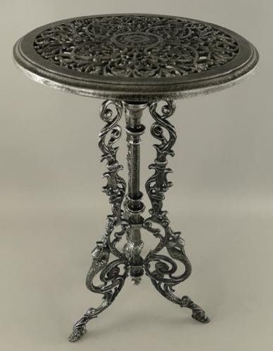 Casa Padrino Jugendstil Garten Beistelltisch Antik Grau/Schwarz Ø 36 x H. 70 cm - Runder Garten Metall Tisch - Runder Blumentisch - Barock & Jugendstil Garten Möbel
