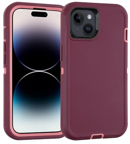 smartelf for iPhone 15 Case, 3 in 1 Heavy Duty Drop Protection Full Body Rugged Shockproof, Military Protective Tough Durable Cover Phone Case for Apple iPhone 15 (PurplePink)