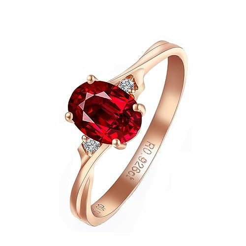 AMDXD Verlobungsring Rubin, Trauringe 18K 750 Gold Klassiker Zart Solitärring Ovalschliff Rot, Diamantring, Gr.62 (19.7), Echt Goldschmuck