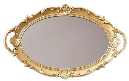 Soulnioi Decorative Mirror Tray, Cosmetic Tray, Vintage Oval Display Tray for Perfume, Makeup, Jewelry, Serving Tray for Bedroom, Living Room (Glod)