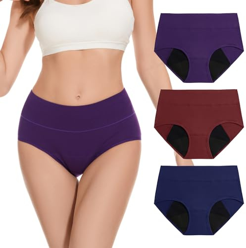 Molasus Waschbare Inkontinenzhose für Damen, hohe Saugfähigkeit, Unterwäsche, Damen-Menstruations-Unterhose, auslaufsicher, Baumwollhöschen, postpartale Schutzunterwäsche, Übergröße, mehrfarbig,