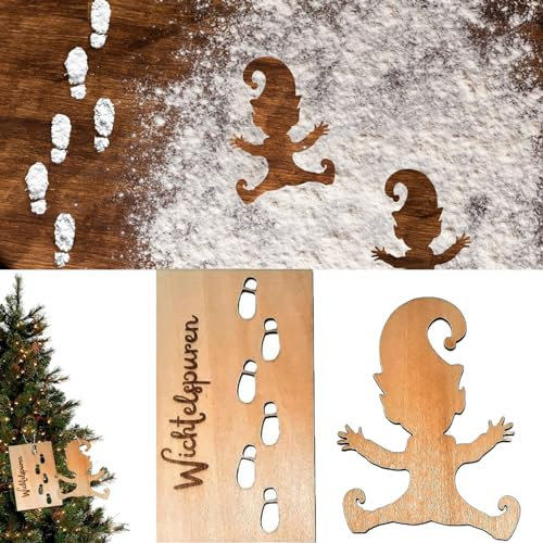 Tuofang Wichtel Zubehör Weihnachten Fußabdrücke Wichtelhaus Weihnachten Schablone Holz Fußabdruck Schablonen Malerei Schablonen