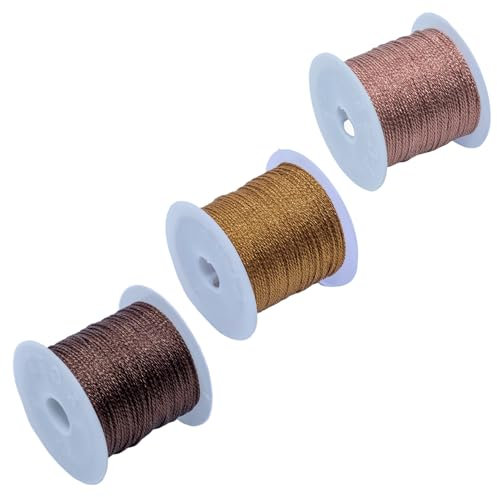 3 Rollen Makramee Garn 1mm, Schnur für Armbänder, Geschenkband Gold für DIY Handwerk Armbänder Schmuckherstellung Halsketten Handwerk (Khaki, Goldgelb, Dunkelbraun)