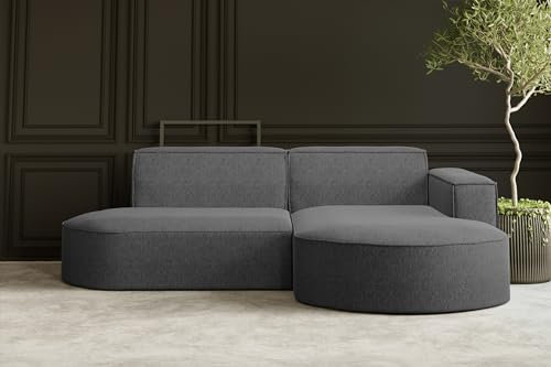 Kaiser Möbel, Ecksofa, Schlafsofa, Sofa Modena Studio Parma, Modern Design Couch, Polsterecke, Freistehend Sofa Wohnzimmer -Stoff Verita Stahl Rechts
