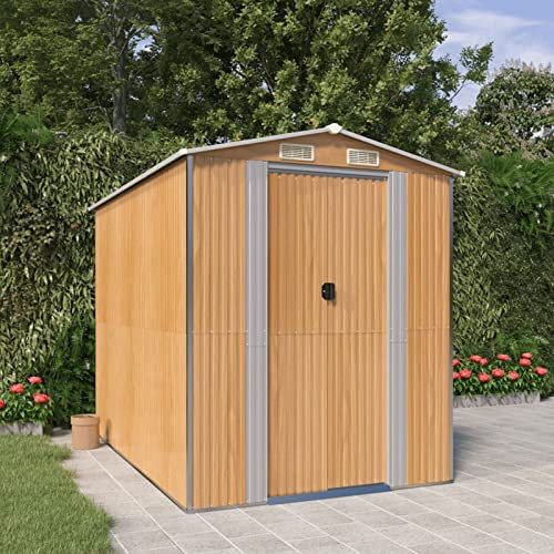 SECOLI Geräteschuppen, 192 x 274 x 223 cm, Hellbraun, Metall, für Garten, Fahrradunterstand aus verzinktem Stahl
