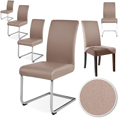 Alishomtll Stretch PU Stuhlhussen 6er Set Kunstleder Stuhlbezug Schwingstuhl wasserdicht Elastische Esszimmer Universell Waschbare Stuhlbezüge für Küche Restaurant Hotel Hochzeit (Khaki Rosa 6 Stück)
