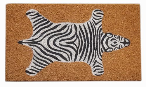 Baroni Home Fußmatte für den Eingangsbereich aus Kokosfaser, handbemalt, 70x40 cm, Fußmatte für den Eingangsbereich, leicht zu reinigen und super langlebig (Zebra-Fell)