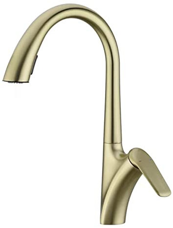 Grifo de cocina de latón dorado, extraíble oculto, diseño de aspersor de doble función, grifo de fregadero de agua y frío con una sola manija (Size : Brushed Gold)