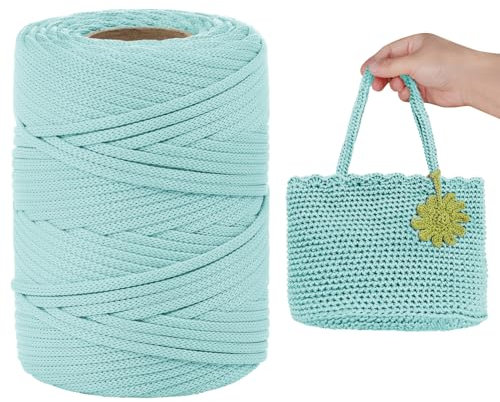 LEREATI Makramee Garn 3mm Mintgrün 90m Polyester Garn Wohnung Häkelgarn Polyestergarn Geflochten Polypropylen-Kordel für Tasche, Hut, Platzteller, Umhängetasche, Handtasche, Handwerk