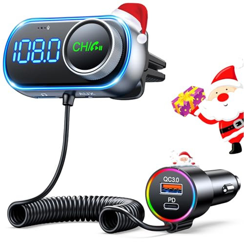 EOIWUY Transmetteur FM Bluetooth 5.3, [Basse & HiFi Stereo] Adaptateur Bluetooth Voiture Radio, Allume Cigare Bluetooth avec Chargeur Rapide PD36W & QC3.0, Kit Appel Mains Libres, Support AUX