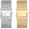 JewelryWe Damenuhr Glitzer Rechteckig Uhr: 2 Stück Damen Bling Strass Analog Quarz Armbanduhr Frauen Breit Metallarmband Armreif Lässige Diamant Spangenuhr mit Eckigem Zifferblatt