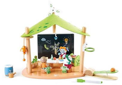 Green Planet Explorers Schule - Schule Spielset aus Bambusholz, mit Figuren und Zubehör, nachhaltiges Lernspielzeug für Rollenspiele rund um Umwelt und Bildung, fördert Sozialverhalten, ab 3 Jahren