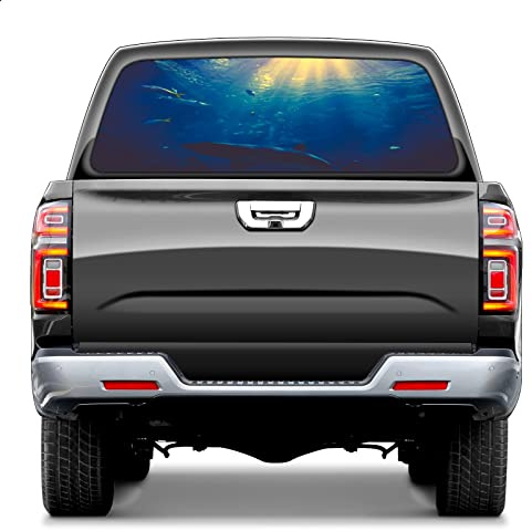 Vale la pena la etiqueta adhesiva en mi coche, SUV, camioneta, camioneta, ventana trasera, rayos de luz solar bajo el agua, peces oceánicos, camioneta, pegatinas for ventana de automóvil, ventana tras