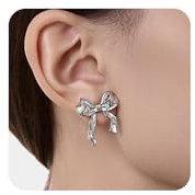 YYPERLE Schleifen Ohrringe Gold, Schleifen Ohrstecker Hypoallergene Bogen Ohrringe Trend-Schmuck für Frauen und Mädchen (Glatte, Silber)