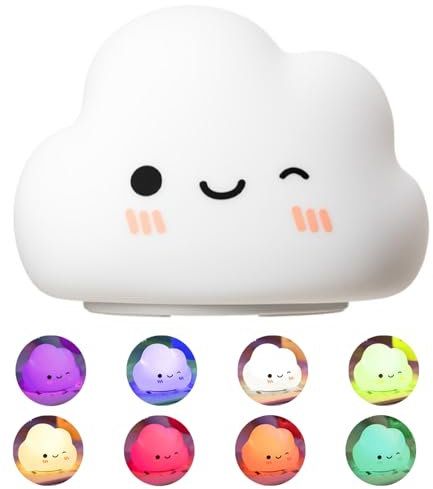 MIUUIPI Kinderlampe, Nachtlicht Kinder, Süßes Wolken-Nachtlicht, 7Farben 5 Helligkeit Baby Stilllicht, Touch-Steuerung Silikon Nachtlicht Baby, Geschenke für Kinderzimmer Mädchen Junge