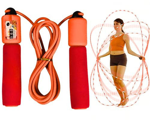 SGM 9301 Jump Rope,Number Counter Fitness Lose Weight Adjustable Skipping Jump Rope for Men Women and Kids (Red)