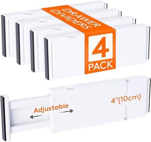 Zhbro YI 4 Stück Schubladentrenner 28-44 cm für Kleidung erweiterbare Kommode-Separatoren Weiß