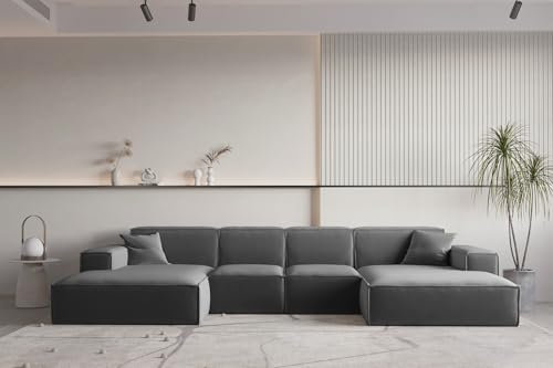 Fun Möbel Wohnlandschaft U-Form CELES Premium XS in Stoff Opera Velvet (Dunkelgrau)