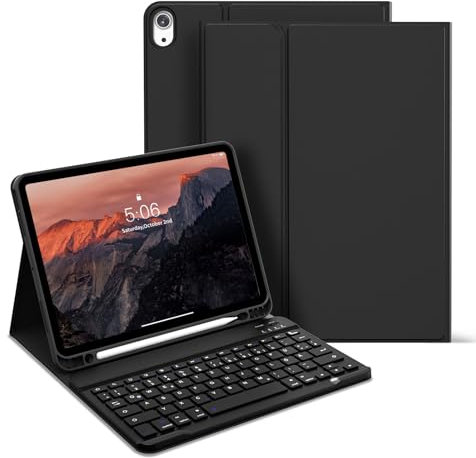 zoyu Hülle mit Tastatur für iPad Air 11 Zoll 2025/2024, für iPad Air 5./4. Generation 10,9 Zoll 2022/2020, Magnetisch Abnehmbarer, Bluetooth Deutsche Tastatur QWERTZ, Schwarz