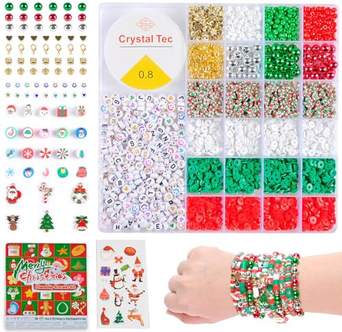 Wuzoe Weihnachten Perlenset für Armbänder, 6666 Stück, mit Tonperlen, Glasperlen, Buchstaben Perlen, Freundschaftsarmbänder Selber Machen Bastelset