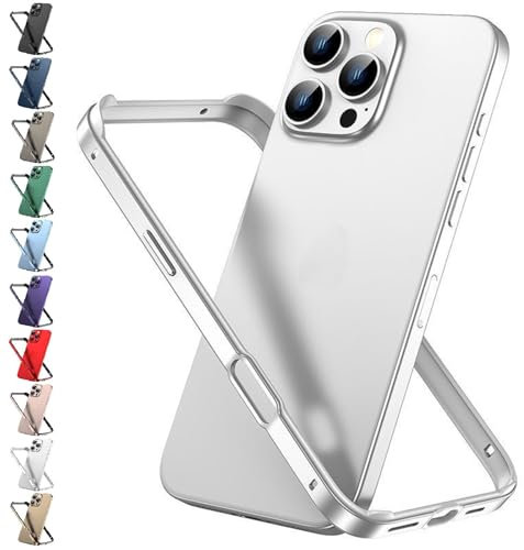 JASUBAI For iPhone 16 Pro Max Metal Bumper Case, Aluminum Frame with Soft Inner Bumper, Raised Edge Protection, Ultra Slim Shockproof Minimalist Design, No Back Cover (For Iphone16Pro,Silver)