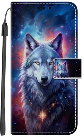 Nuxiady Handyhülle für Samsung Galaxy A15 4G / 5G Hülle mit Schön Motiv Muster PU Lederhülle Flip Wallet Case Cover Klappbar Handytasche Schutzhülle Stoßfeste Klapphülle für Samsung Galaxy A15, Wolf