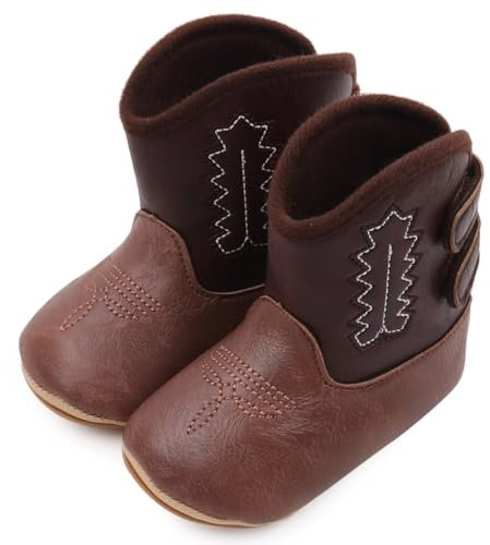 Happy Cherry Stivaletti Neonati Stivali da Cowboy in Pelle PU Scarpe Primi Passi con Suola Morbida Antiscivolo per Bimbo Bimba 0-6 Mesi