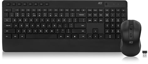 ACT Kabellose Tastatur Maus Set - QWERTY (US) – Silent Click, leise Tasten, kabellose Maus und Tastatur für PC und Laptops - Maus DPI 1600 – Hergestellt aus recycelten Materialien - Kompatibel mit