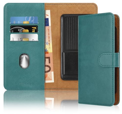 Cadorabo Klapphülle kompatibel mit LG Q7 / Q7a / Q7+-Handyhülle mit Kartenfach, 360 Grad Schutzhülle zum klappen- Flip Case Book Cover PU Leder Handytasche klappbar TÜRKIS